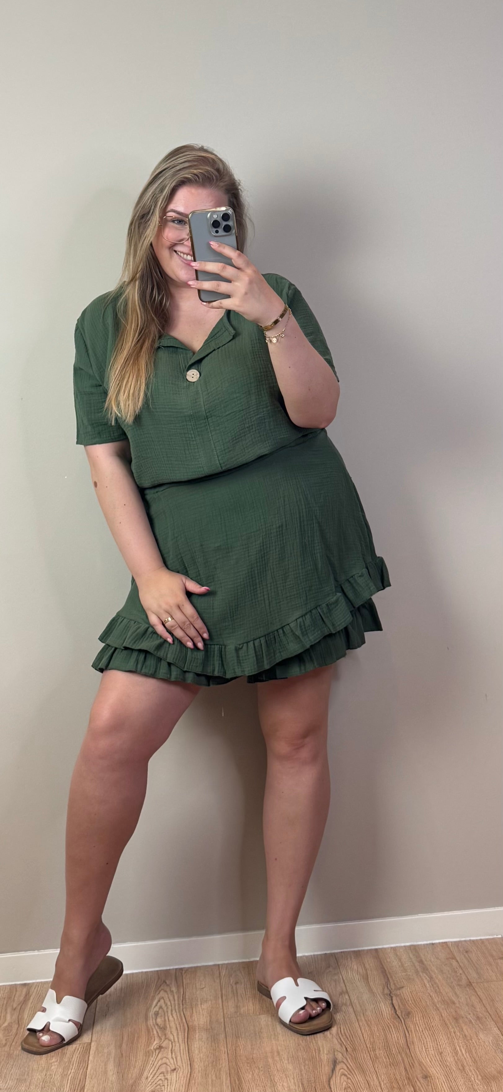 MOUSSELINE CO-ORD SET MET SKORT (T/M MAAT 48) - 4 KLEUREN