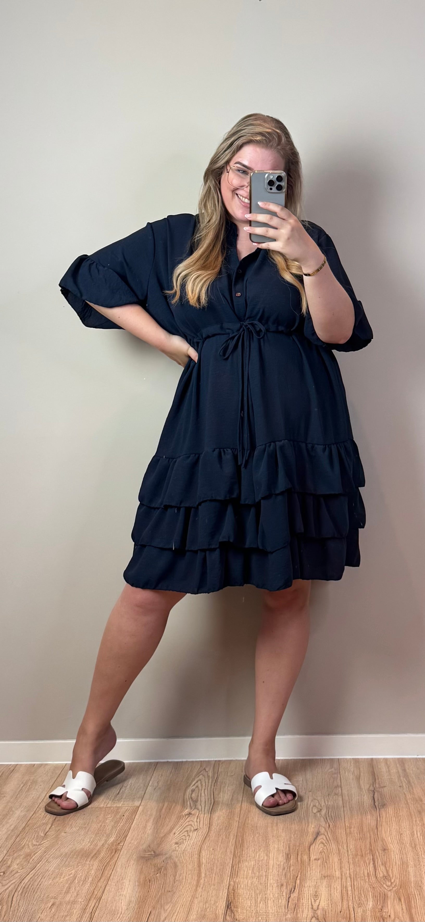 MILA RUFFLE JURK MET CEINTUUR - T/M MAAT 54 (3 KLEUREN)