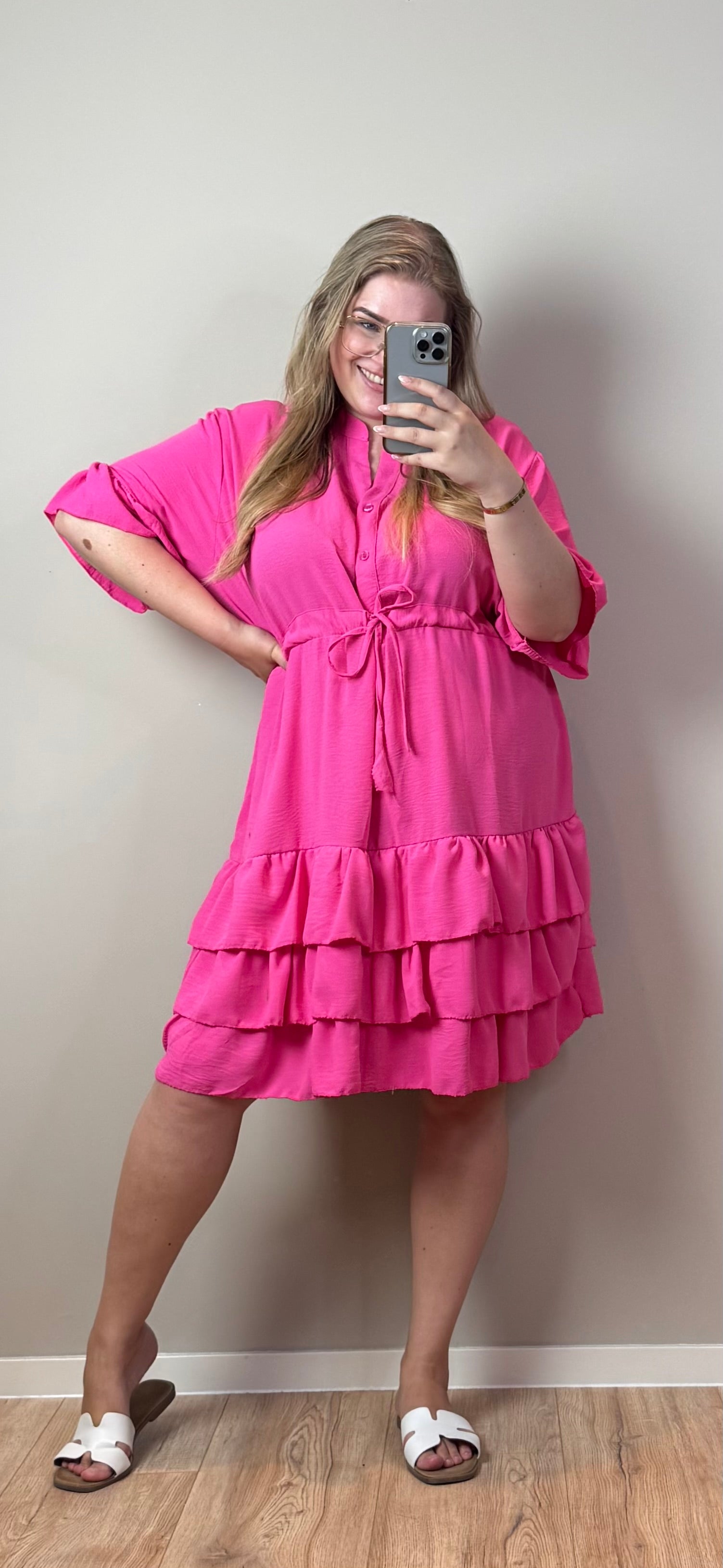 MILA RUFFLE JURK MET CEINTUUR - T/M MAAT 54 (3 KLEUREN)