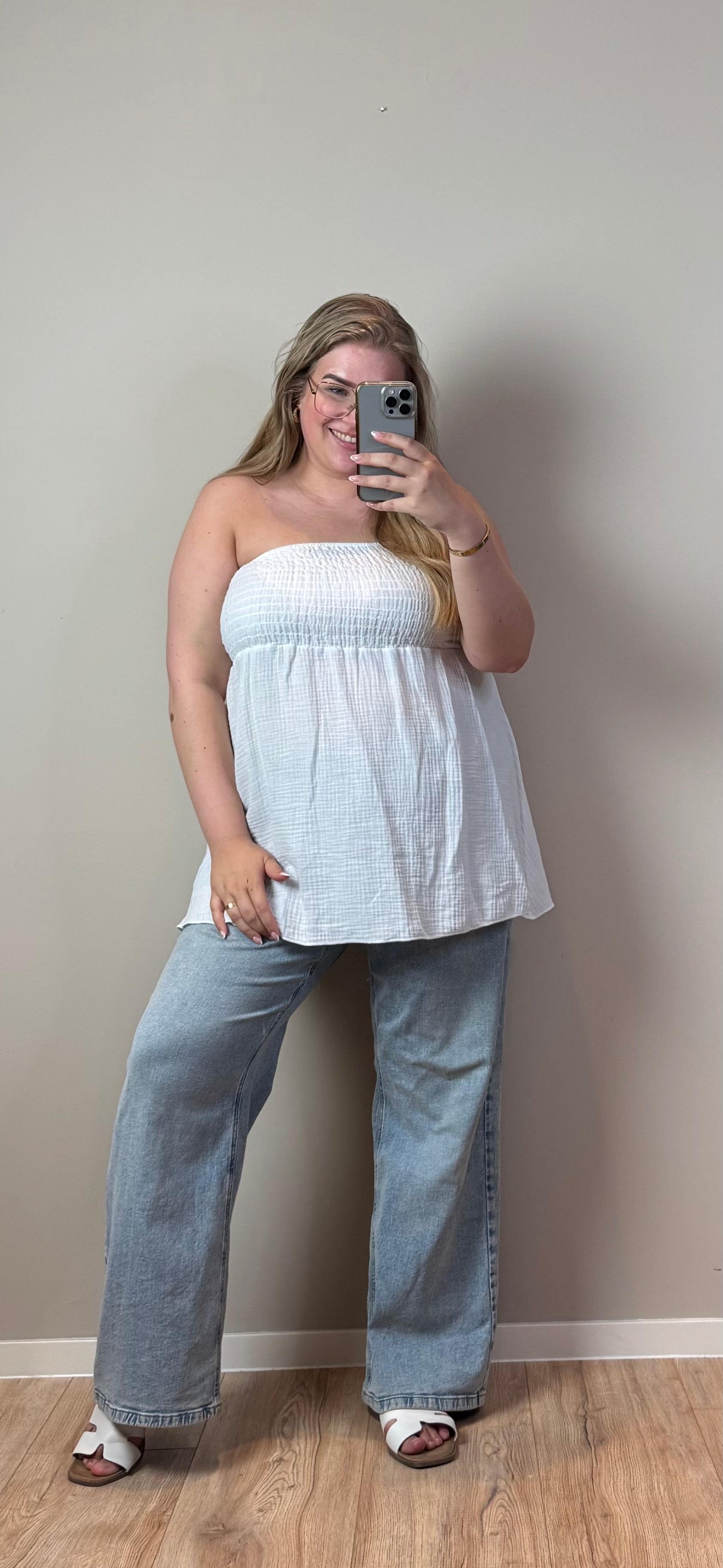 MOUSSELINE STRAPLESS TOP - T/M MAAT 48 (3 KLEUREN)