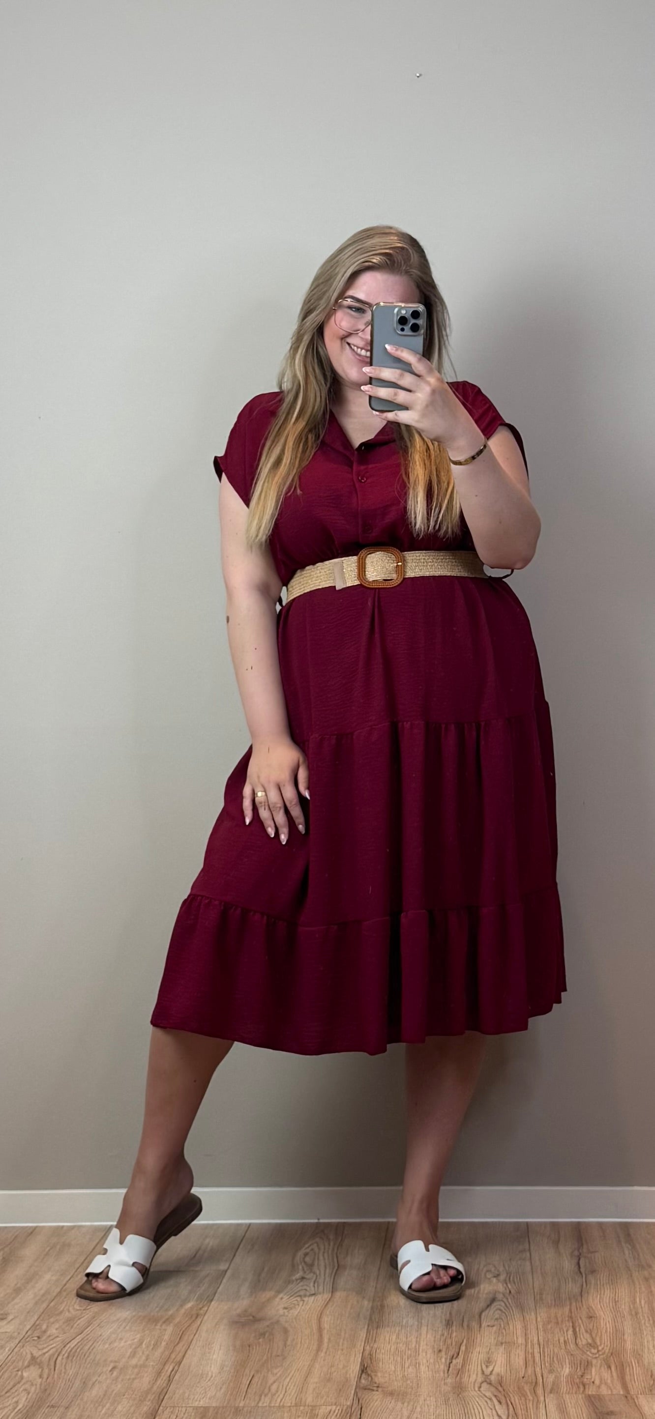 FLOWY DRESS MET STRETCH RIEM (T/M MAAT 50) - 4 KLEUREN