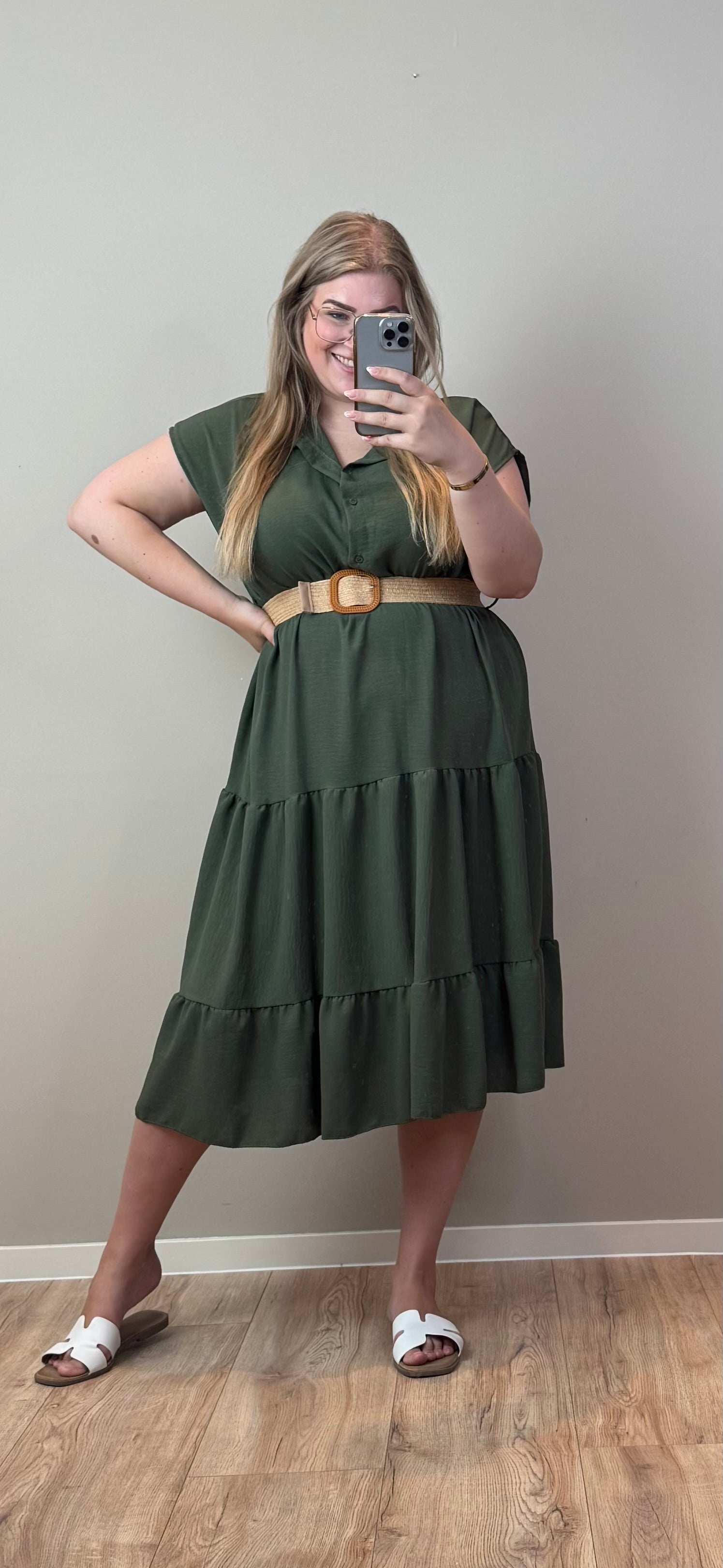 FLOWY DRESS MET STRETCH RIEM (T/M MAAT 50) - 4 KLEUREN