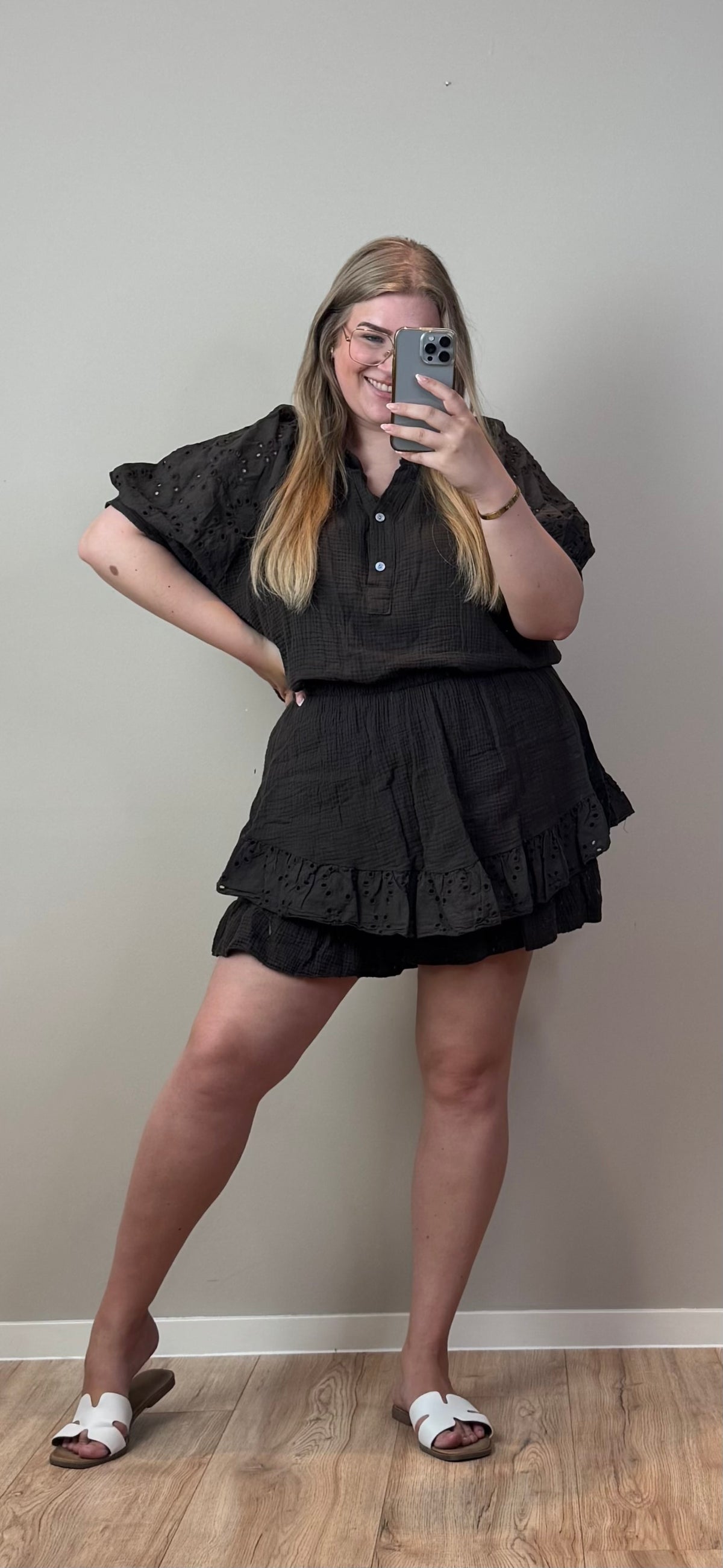 EMBRODERIE CO-ORD SET (MOUSSELINE) - T/M MAAT 48-50 (4 KLEUREN)