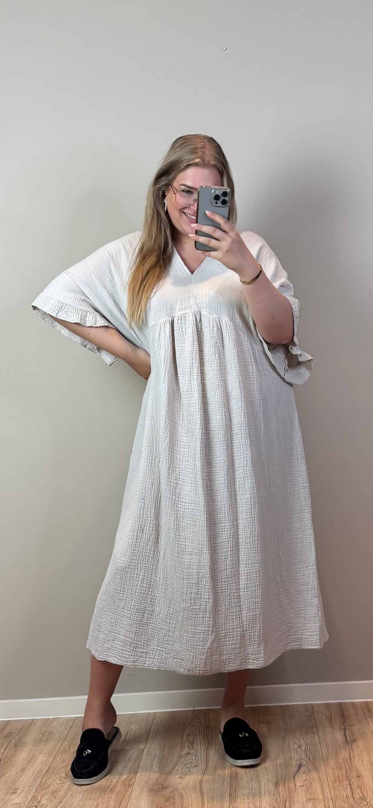 MOUSSELINE RUFFLE JURK - T/M MAAT 50 (3 KLEUREN)