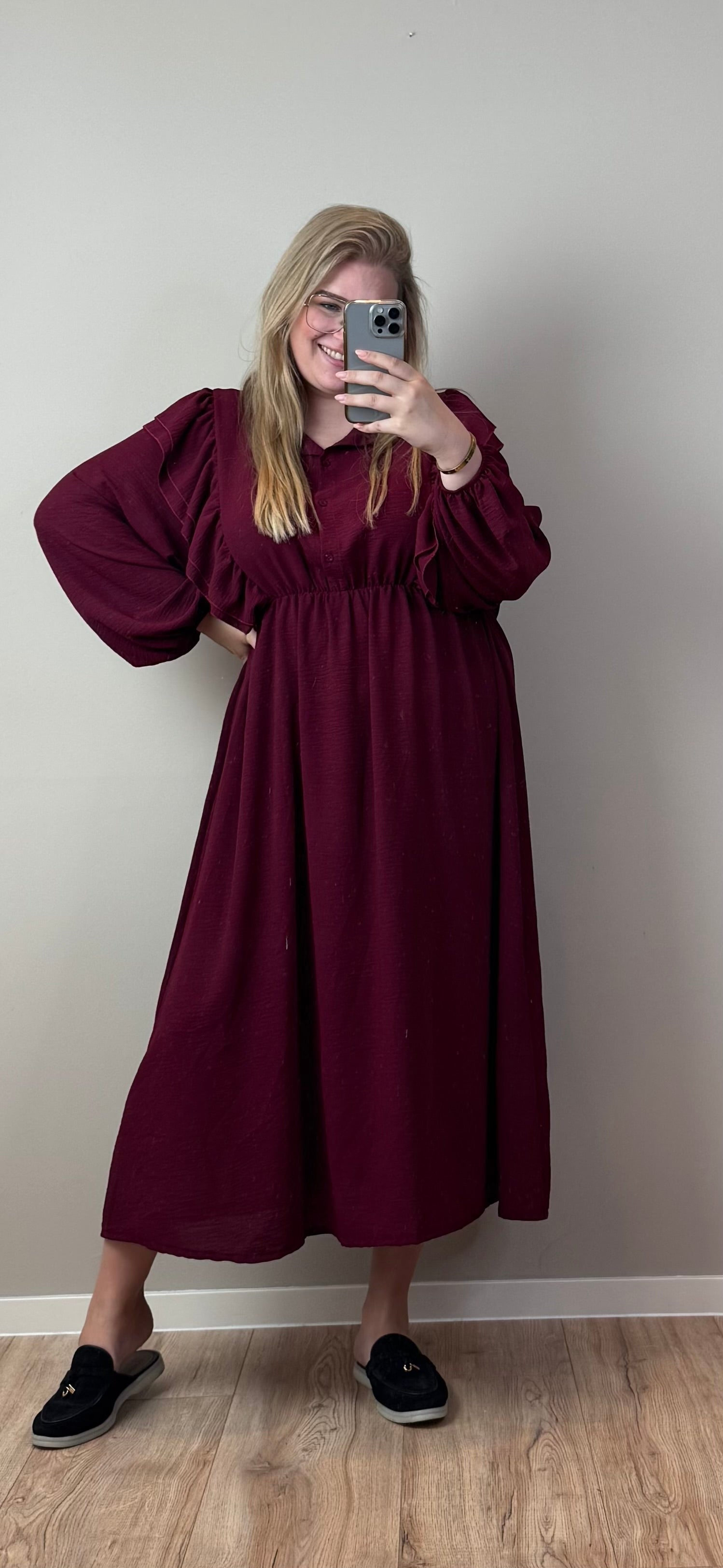 LENA RUFFLED MIDI DRESS (T/M MAAT 50) - 3 KLEUREN