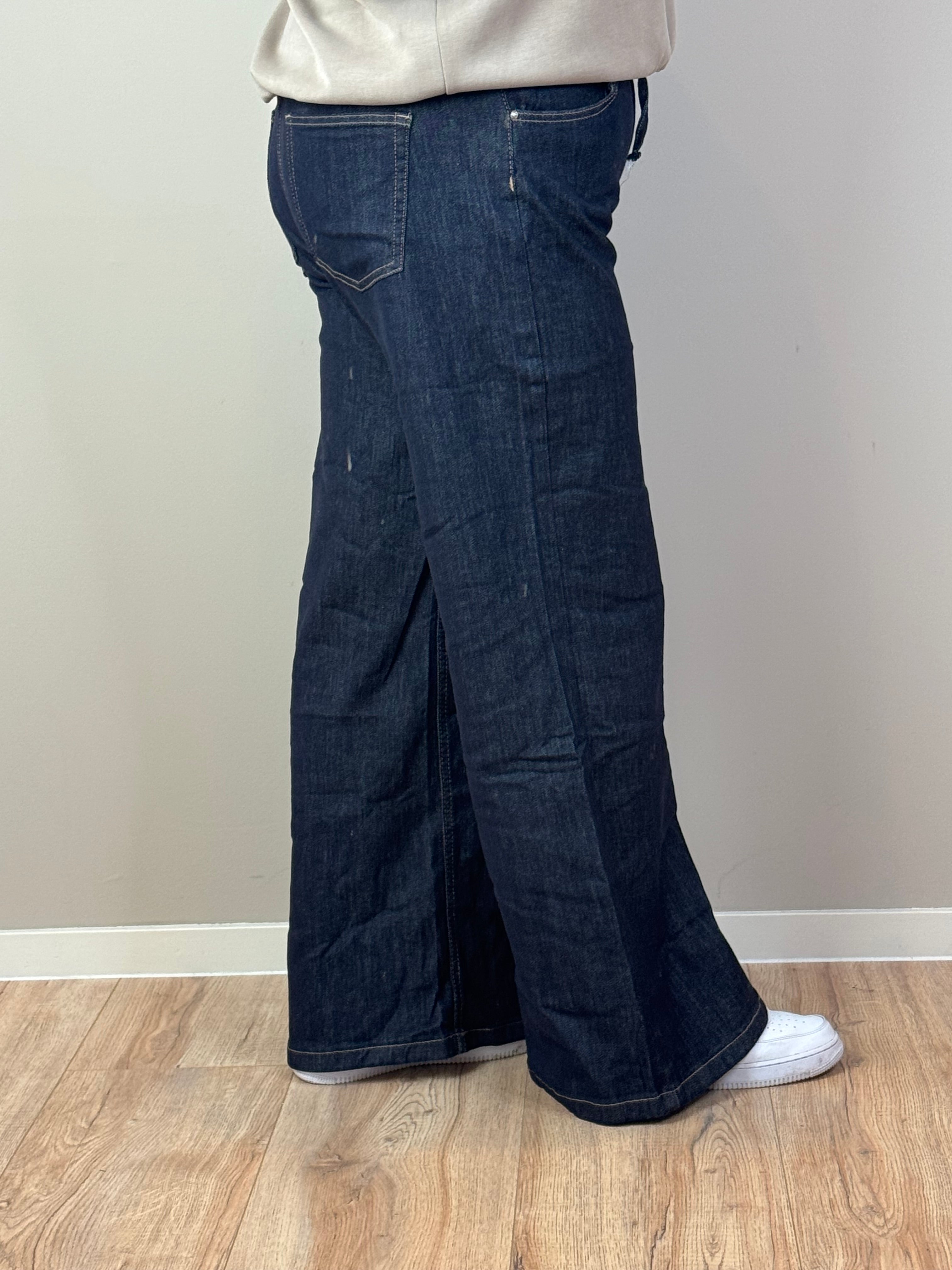 DARK DENIM WIDELEG JEANS (IN MATEN)