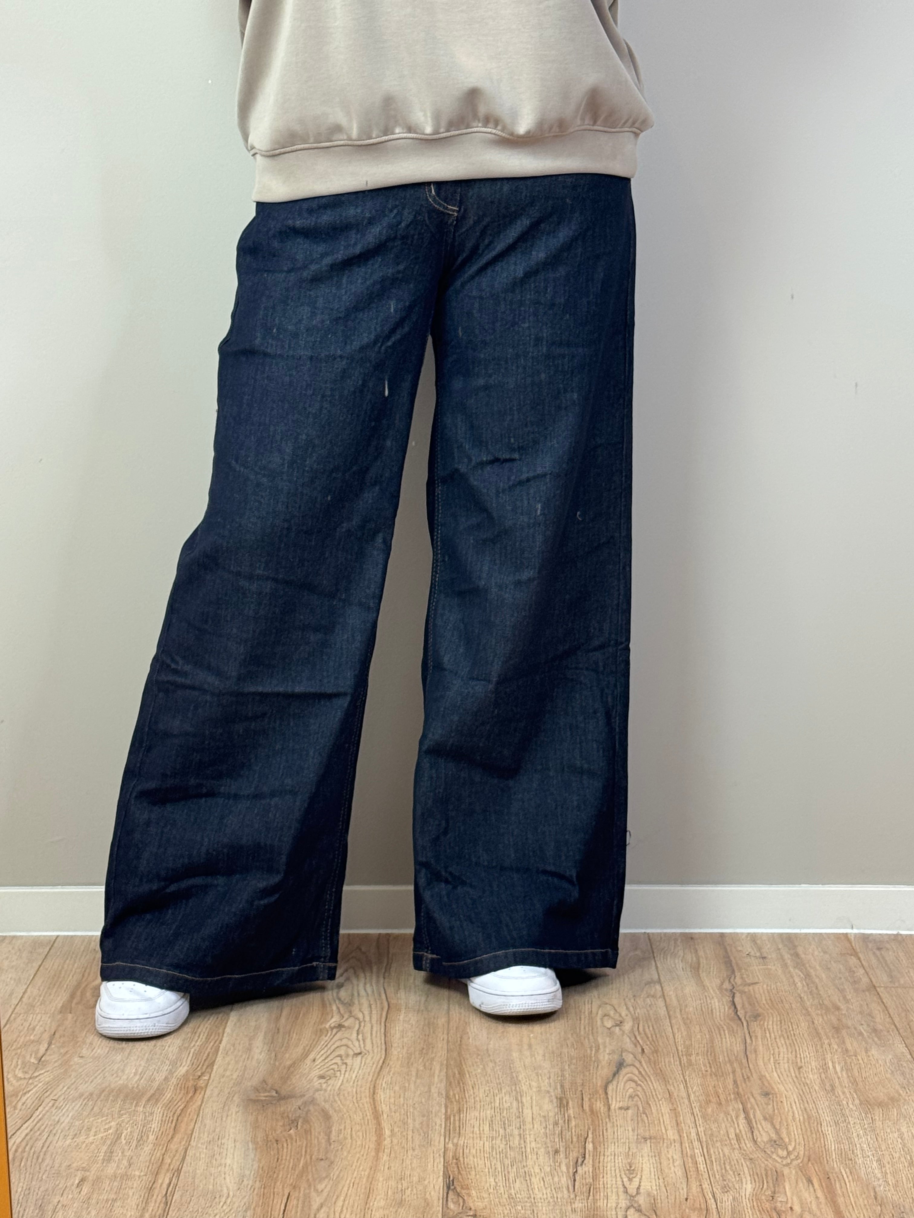 DARK DENIM WIDELEG JEANS (IN MATEN)